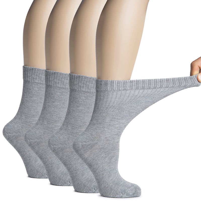 Hugh Ugoli Women's Rayon derived from Bamboo Diabetic Crew Socks, Thin, Loose Fit, Soft, Wide Stretchy, Seamless Toe, 4 Pairs, Light Gray New, Shoe Size: 9-12 - Image 1